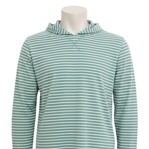 Vince Mens Green White Striped Cotton Long Sleeve Pullover Hoodie Shirt Size XL